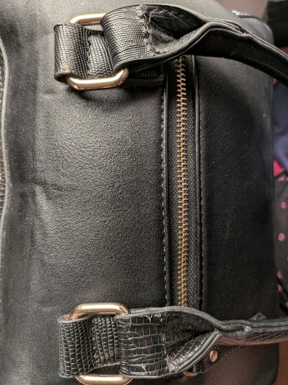 MMS Black Faux Leather Purse with White Print on the sides